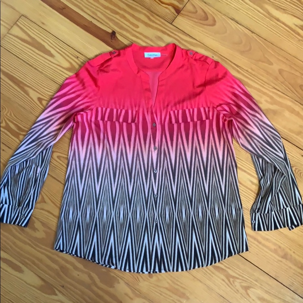 3/$15 Animal Print Calvin Klein ButtonDown Blouse Large